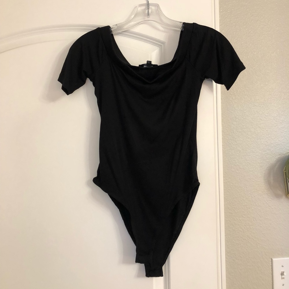 Black off-the-shoulder bodysuit